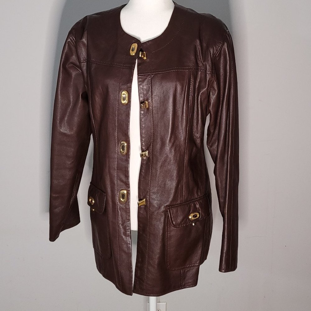 Vintage Burgundy Leather Jacket Women Size Large